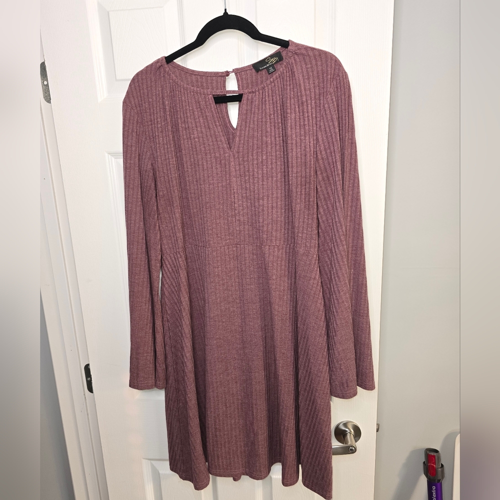 Suzanne Betro Long Bell Sleeve Dress Plum Colour
